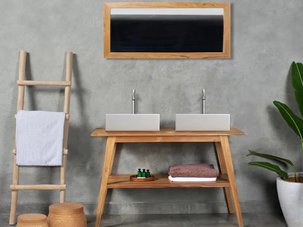 Vente-unique Móvel De Casa De Banho Em Teca Com Lavatório Duplo De 120 Cm - Bobotsari* Móvel Lavatório Duplo