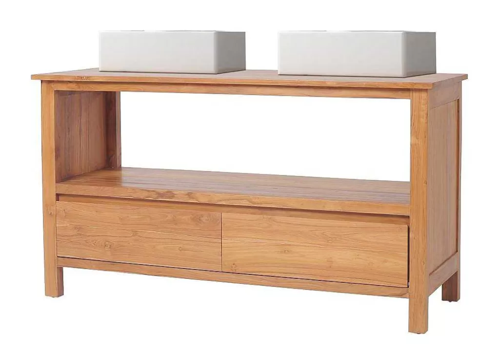 Vente-unique Móvel De Casa De Banho Em Teca Com Lavatório Duplo De 135 Cm - Ketapang* Móvel Lavatório Duplo