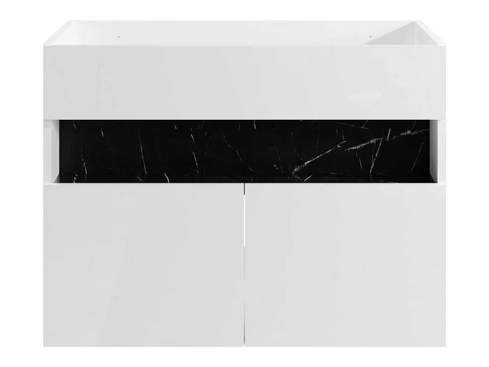 Vente-unique Móvel De Casa De Banho Para Colocar Sob O Lavatório Com Leds, Branco E Preto Efeito Marmore C80 Cm - Pozega* Móvel Para Lavatório