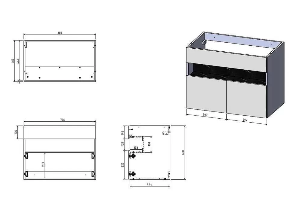 Vente-unique Móvel De Casa De Banho Para Colocar Sob O Lavatório Com Leds, Branco E Preto Efeito Marmore C80 Cm - Pozega* Móvel Para Lavatório