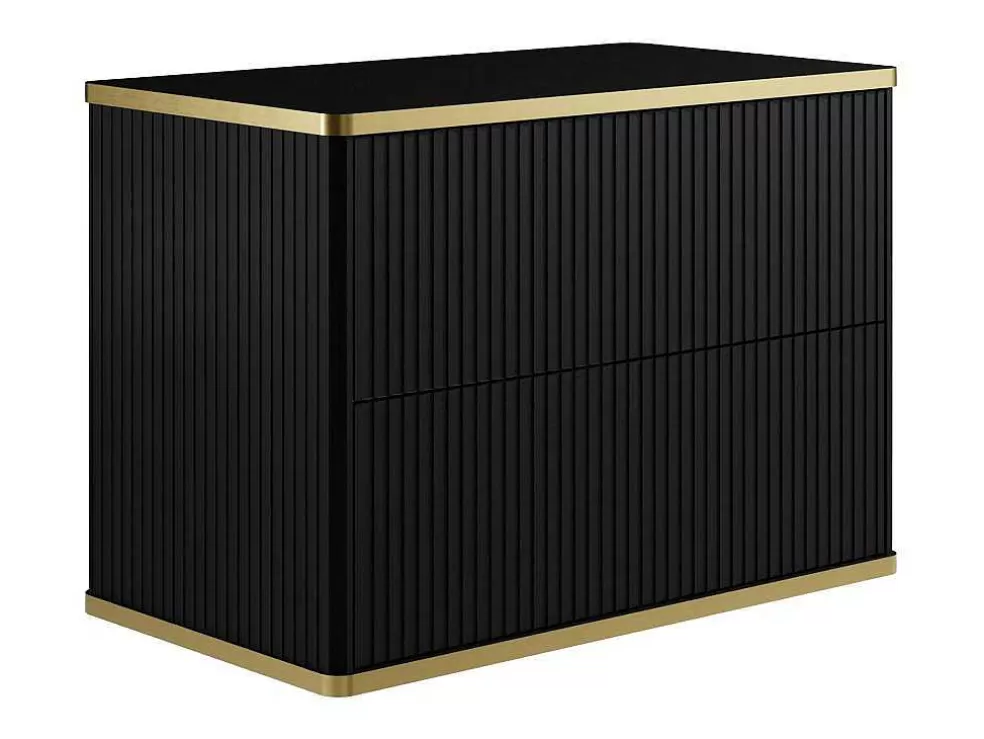 Vente-unique Móvel De Casa De Banho Para Colocar Sob O Lavatório Estriado Rebordo Dourado, Cor Preta C80 Cm - Keliza* Promoções Casa De Banho & Bem-Estar