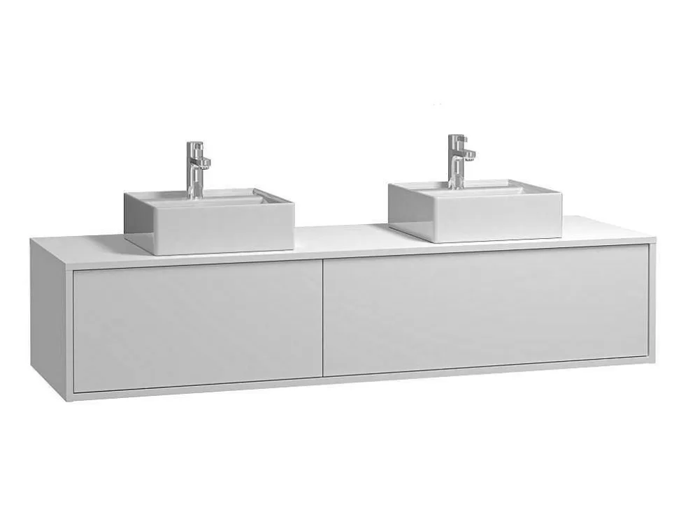 Vente-unique Móvel De Casa De Banho Suspenso Branco Com Lavatório Duplo C150 Cm - Isaure Ii* Móvel Lavatório Duplo