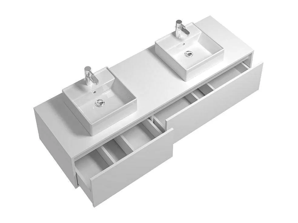 Vente-unique Móvel De Casa De Banho Suspenso Branco Com Lavatório Duplo C150 Cm - Isaure Ii* Móvel Lavatório Duplo