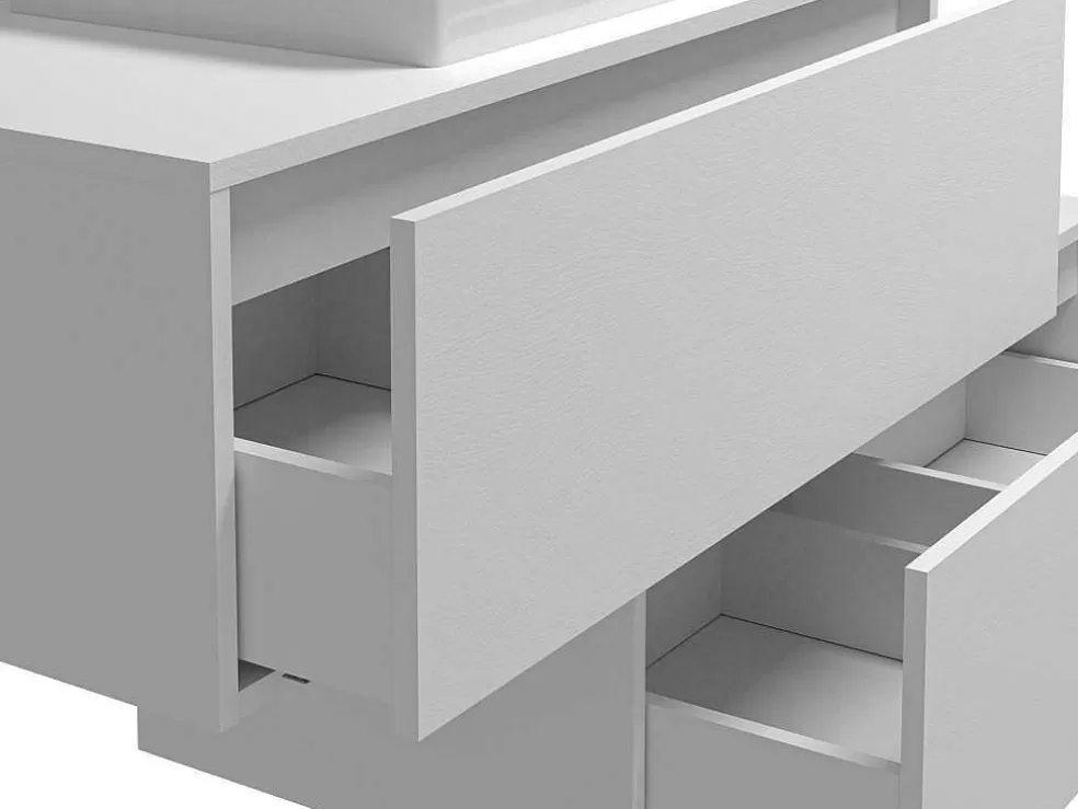 Vente-unique Móvel De Casa De Banho Suspenso Branco Com Lavatório Individual E Duas Gavetas 94 Cm - Teana Ii* Móvel Lavatório Individual