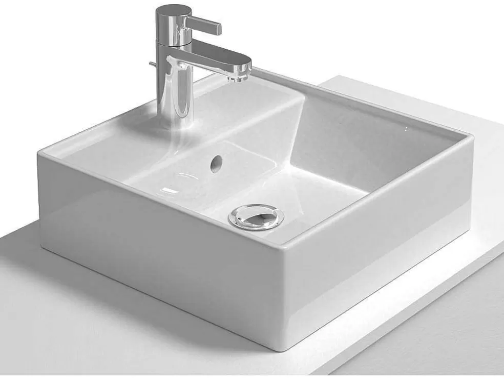 Vente-unique Móvel De Casa De Banho Suspenso Branco Com Lavatório Individual E Duas Gavetas 94 Cm - Teana Ii* Móvel Lavatório Individual