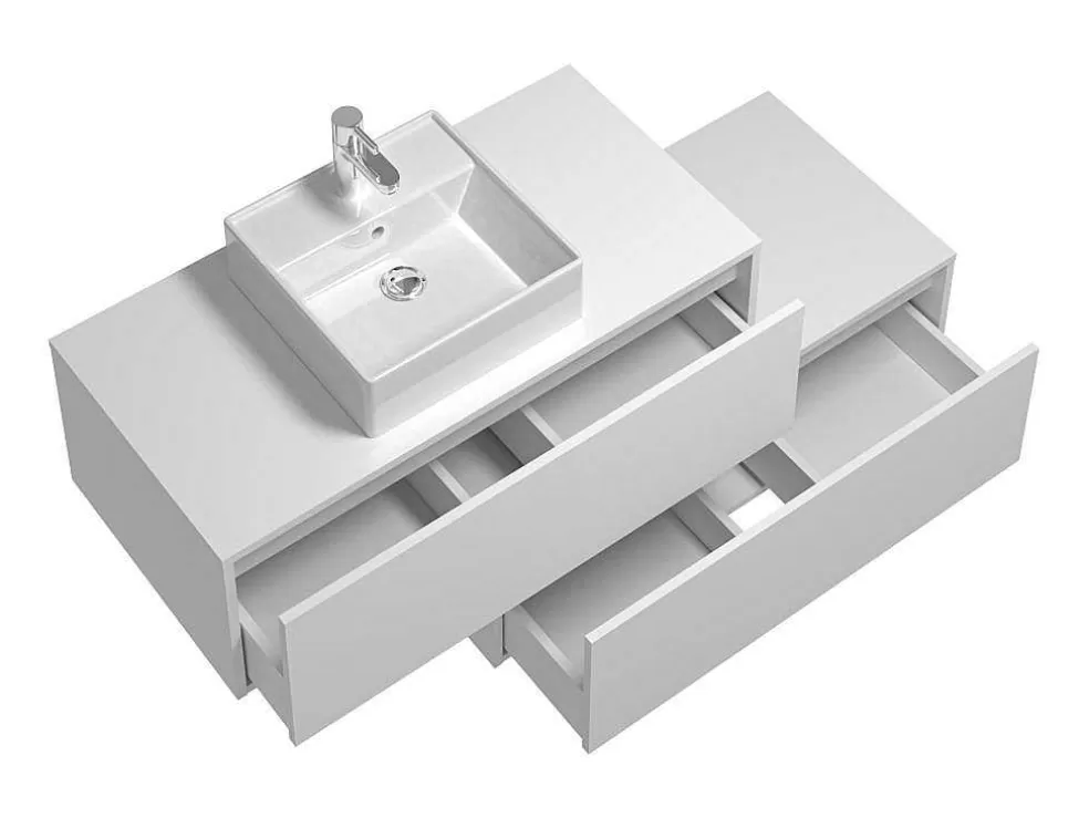 Vente-unique Móvel De Casa De Banho Suspenso Branco Com Lavatório Individual E Duas Gavetas 94 Cm - Teana Ii* Móvel Lavatório Individual
