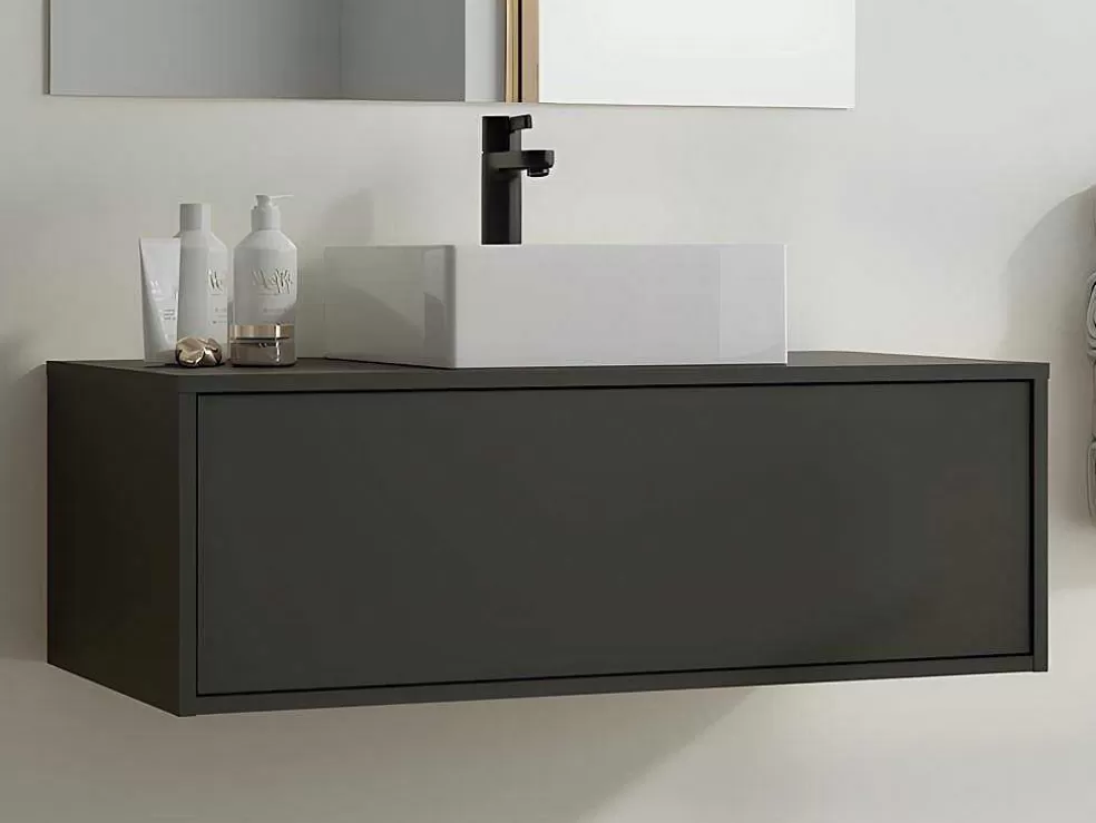 Vente-unique Móvel De Casa De Banho Suspenso Cinza Antracite Com Lavatório Individual 94 Cm - Teana Ii* Móvel Lavatório Individual
