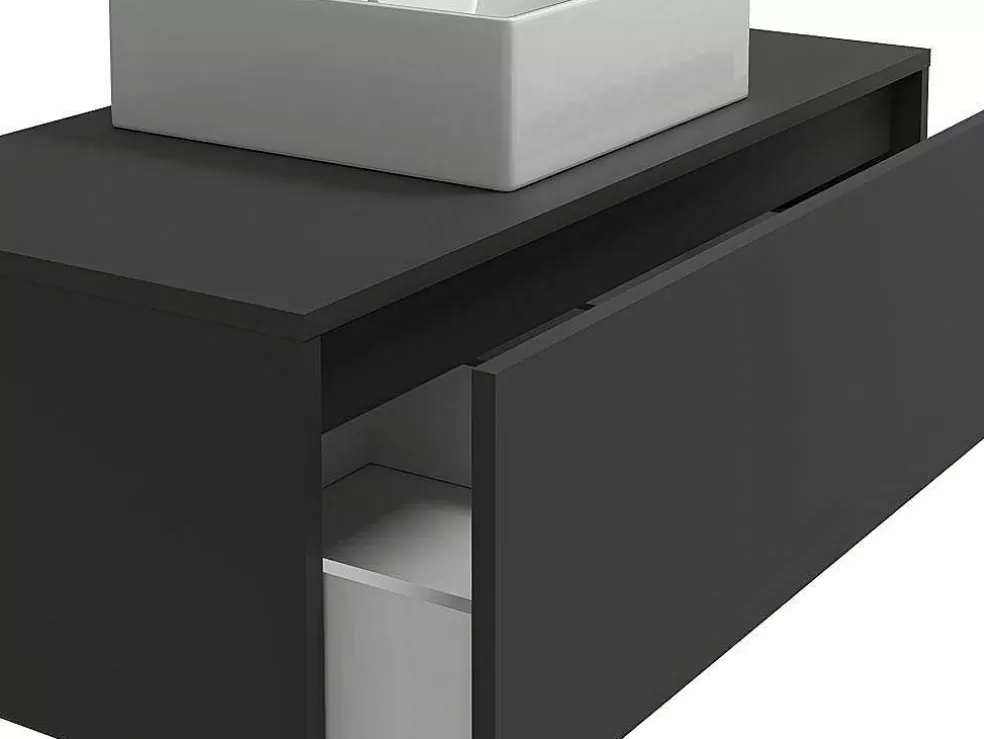 Vente-unique Móvel De Casa De Banho Suspenso Cinza Antracite Com Lavatório Individual 94 Cm - Teana Ii* Móvel Lavatório Individual