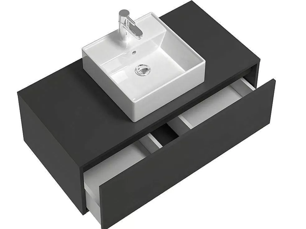 Vente-unique Móvel De Casa De Banho Suspenso Cinza Antracite Com Lavatório Individual 94 Cm - Teana Ii* Móvel Lavatório Individual