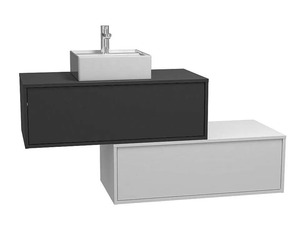 Vente-unique Móvel De Casa De Banho Suspenso Cinza Antracite E Branco Com Lavatório Individual E Duas Gavetas 94 Cm - Teana Ii* Móvel Lavatório Individual