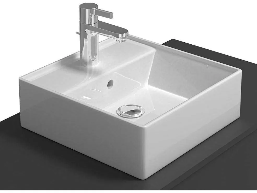 Vente-unique Móvel De Casa De Banho Suspenso Cinza Antracite E Branco Com Lavatório Individual E Duas Gavetas 94 Cm - Teana Ii* Móvel Lavatório Individual