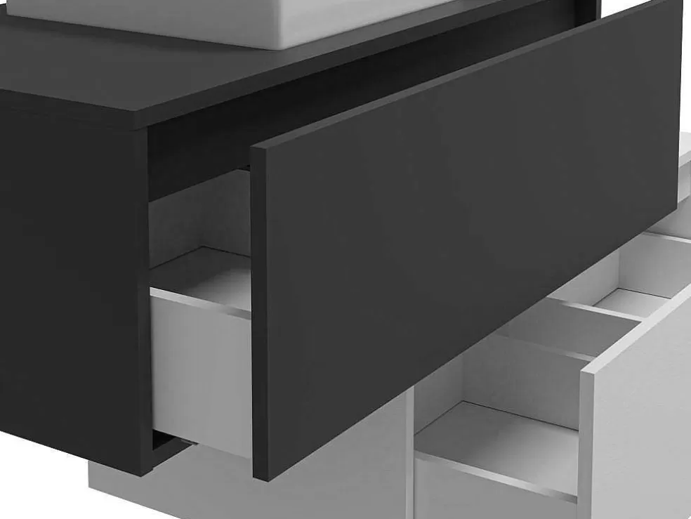 Vente-unique Móvel De Casa De Banho Suspenso Cinza Antracite E Branco Com Lavatório Individual E Duas Gavetas 94 Cm - Teana Ii* Móvel Lavatório Individual