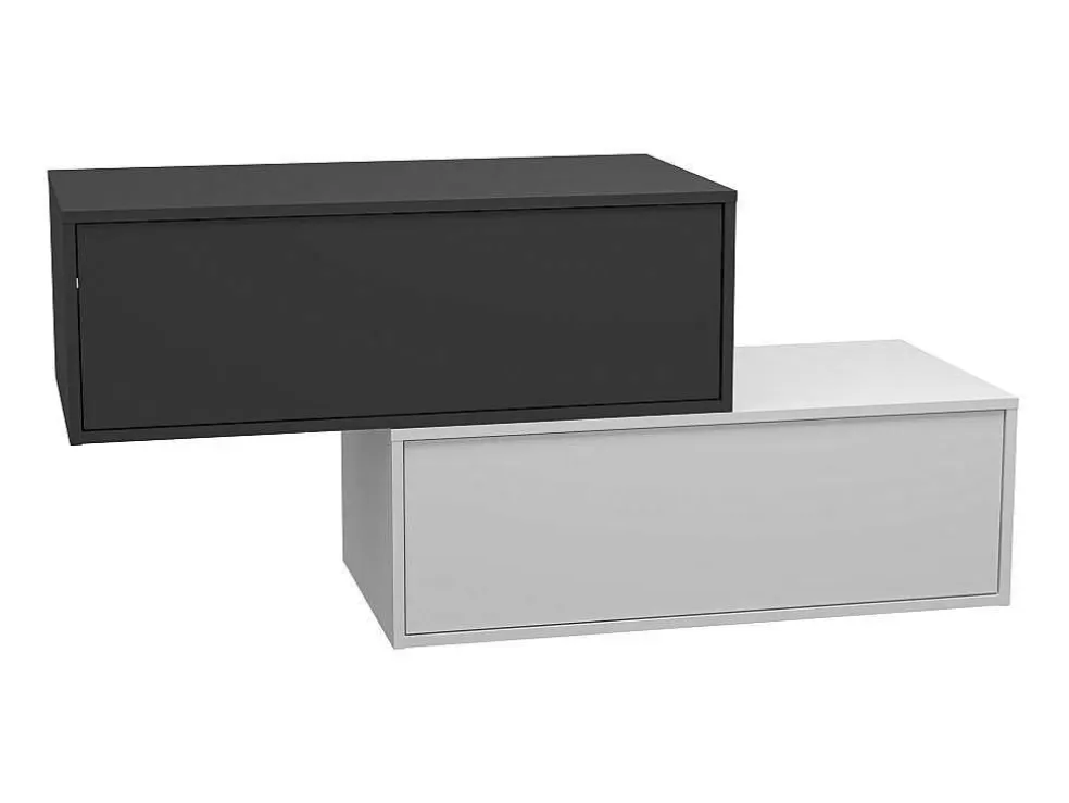 Vente-unique Móvel De Casa De Banho Suspenso Cinza Antracite E Branco Com Lavatório Individual E Duas Gavetas 94 Cm - Teana Ii* Móvel Lavatório Individual