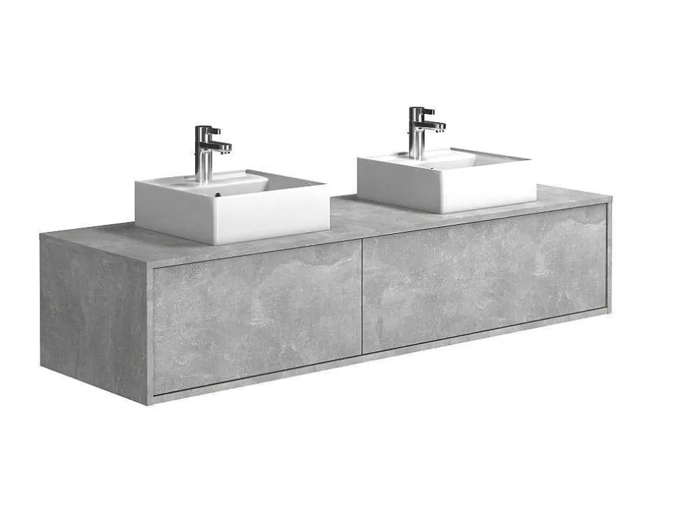 Vente-unique Móvel De Casa De Banho Suspenso Cinza Cimento Com Lavatório Duplo C150 Cm - Isaure Ii* Móvel Lavatório Duplo