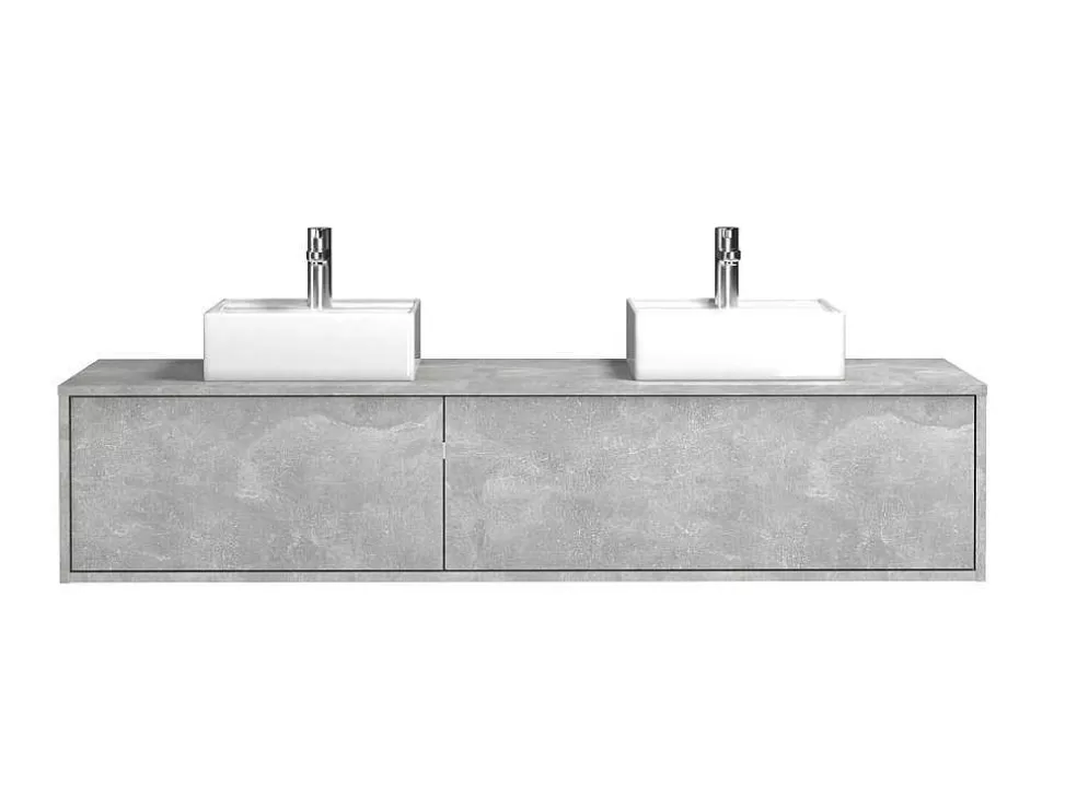 Vente-unique Móvel De Casa De Banho Suspenso Cinza Cimento Com Lavatório Duplo C150 Cm - Isaure Ii* Móvel Lavatório Duplo