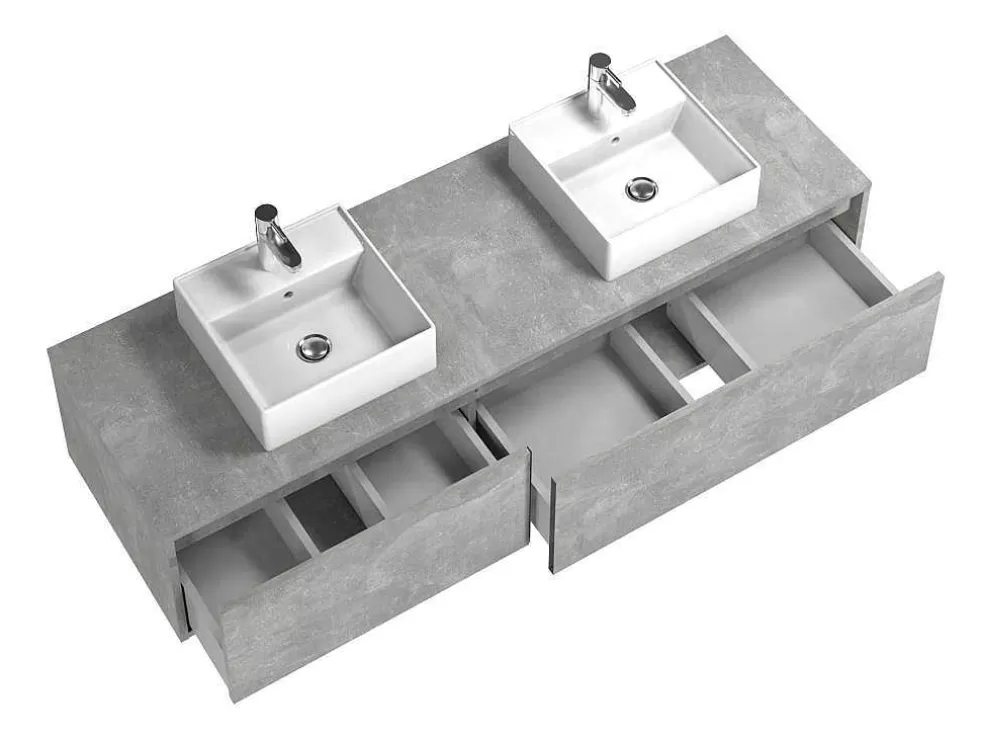 Vente-unique Móvel De Casa De Banho Suspenso Cinza Cimento Com Lavatório Duplo C150 Cm - Isaure Ii* Móvel Lavatório Duplo