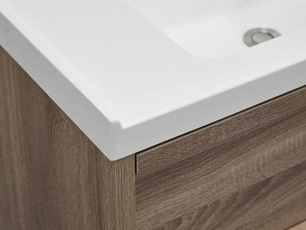 Vente-unique Móvel De Casa De Banho Suspenso Com Lavatório De Encastrar Cor Natural Clara 120 Cm - Quadra* Móvel Lavatório Duplo