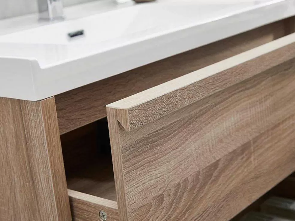 Vente-unique Móvel De Casa De Banho Suspenso Com Lavatório De Encastrar Cor Natural Clara 120 Cm - Quadra* Móvel Lavatório Duplo