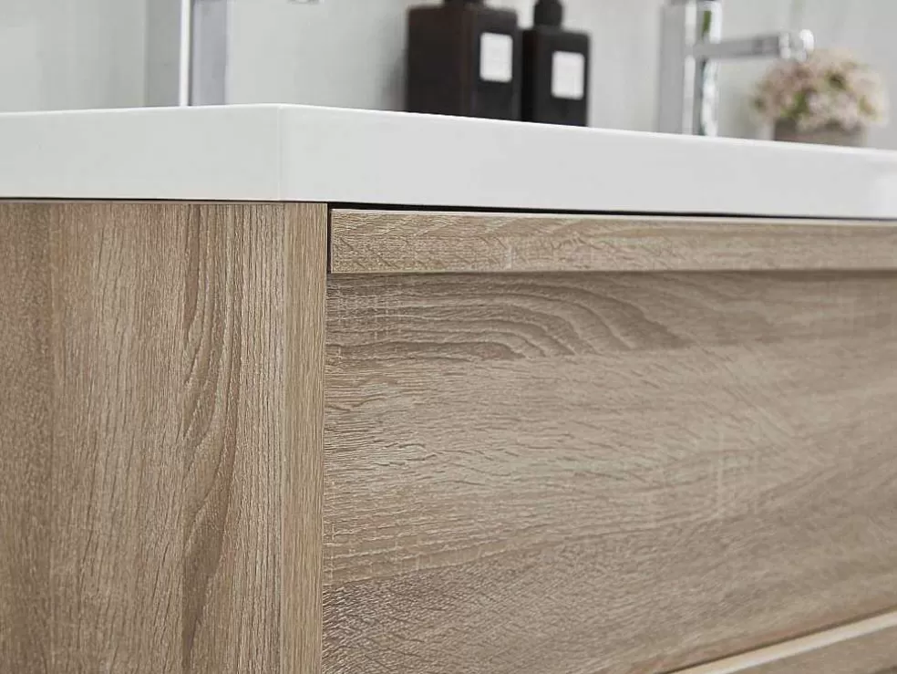 Vente-unique Móvel De Casa De Banho Suspenso Com Lavatório De Encastrar Cor Natural Clara 120 Cm - Quadra* Móvel Lavatório Duplo