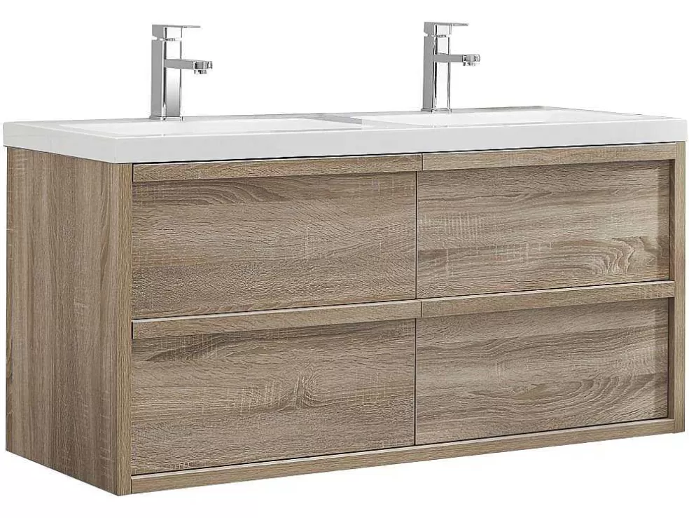 Vente-unique Móvel De Casa De Banho Suspenso Com Lavatório De Encastrar Cor Natural Clara 120 Cm - Quadra* Móvel Lavatório Duplo
