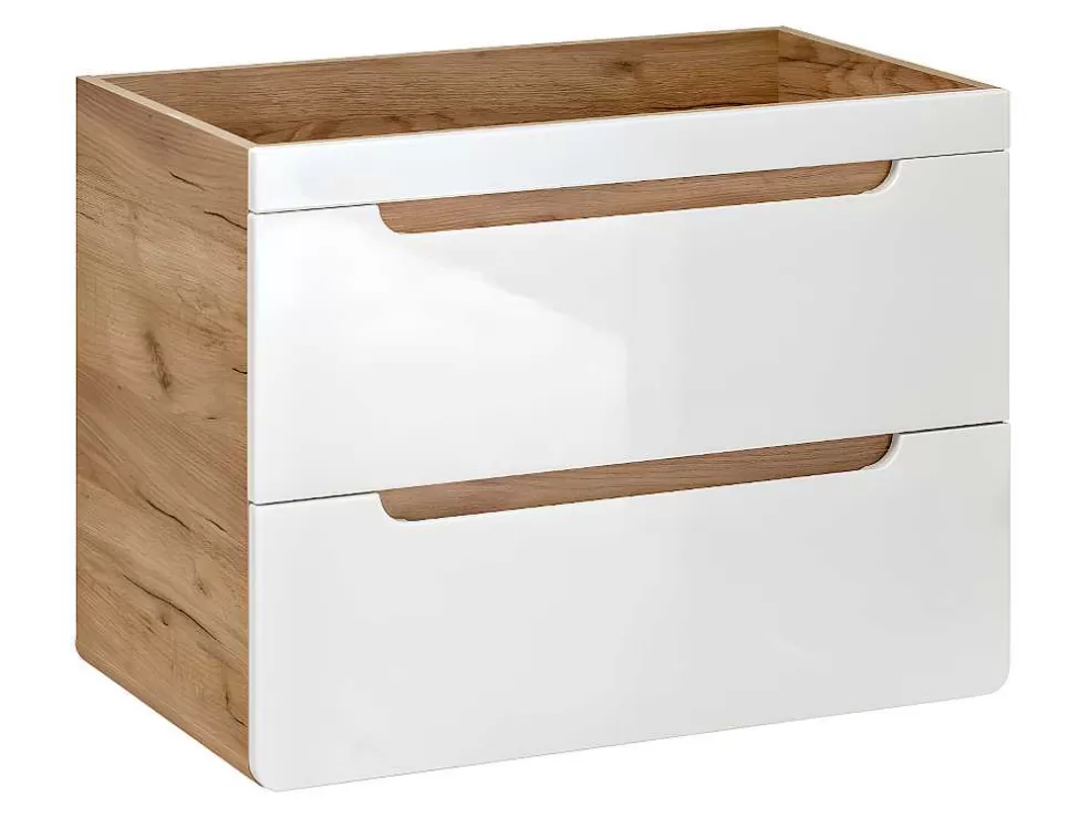 Vente-unique Móvel De Casa De Banho Suspenso Com Lavatório De Encastrar Cor Natural E Branca 80 Cm - Aruba* Móvel Lavatório Individual