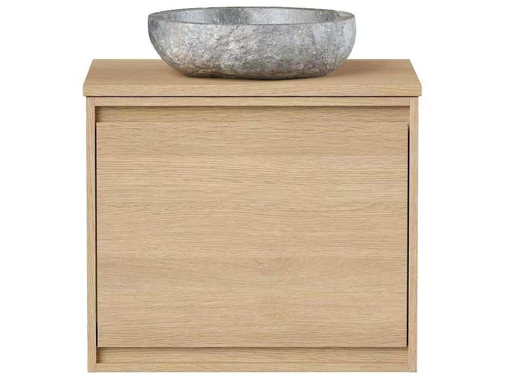 Vente-unique Móvel De Casa De Banho Suspenso Com Lavatório De Pedra, Folha De Carvalho, 60 Cm - Mesliva* Móvel Lavatório Individual