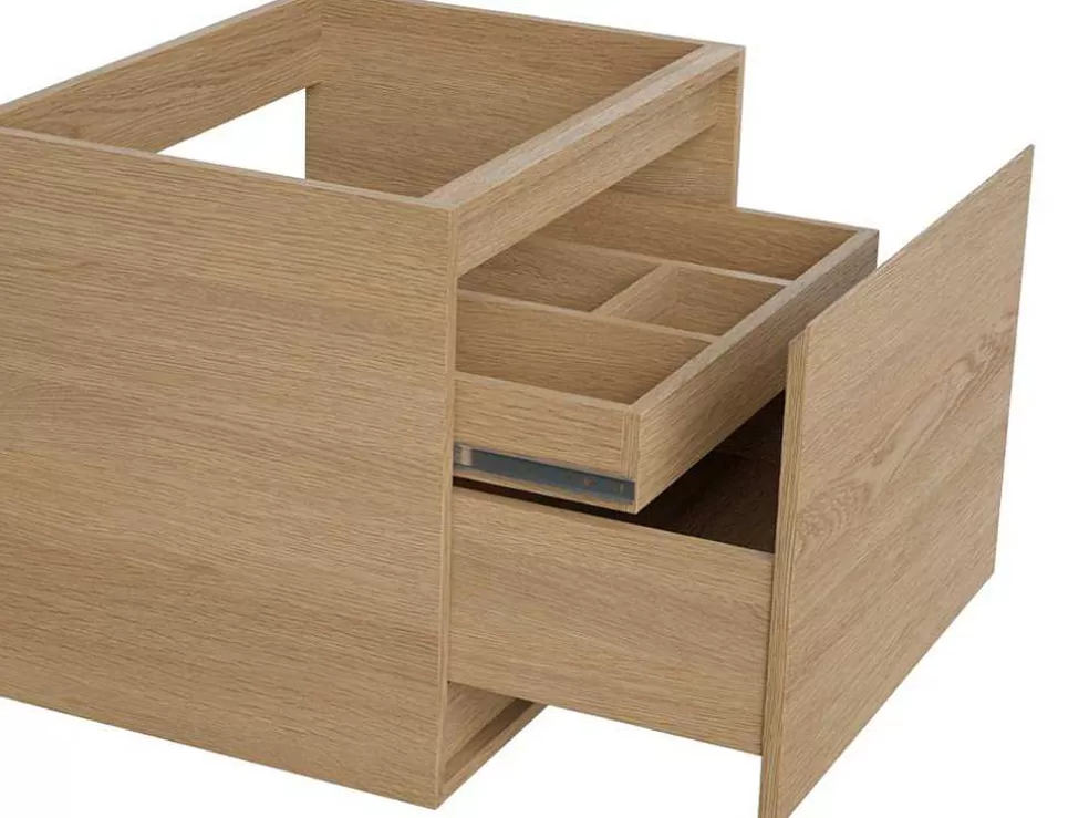 Vente-unique Móvel De Casa De Banho Suspenso Com Lavatório De Pedra, Folha De Carvalho, 60 Cm - Mesliva* Móvel Lavatório Individual