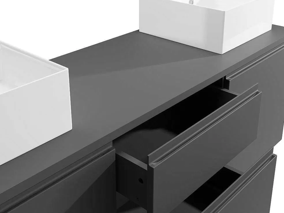 Vente-unique Móvel De Casa De Banho Suspenso Com Lavatório Duplo Cinza 150 Cm - Jimena Ii* Móvel Lavatório Duplo