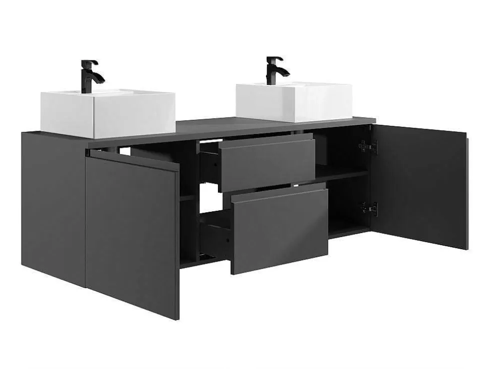Vente-unique Móvel De Casa De Banho Suspenso Com Lavatório Duplo Cinza 150 Cm - Jimena Ii* Móvel Lavatório Duplo