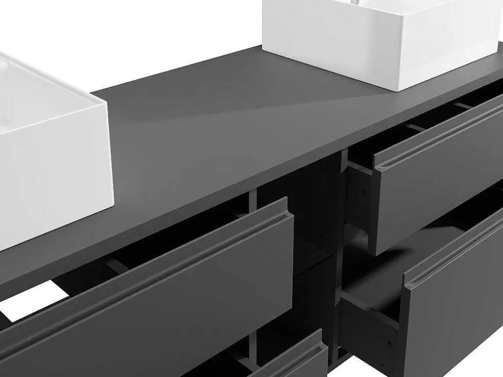 Vente-unique Móvel De Casa De Banho Suspenso Com Lavatório Duplo Cinza 150 Cm - Magdalena Ii* Móvel Lavatório Duplo
