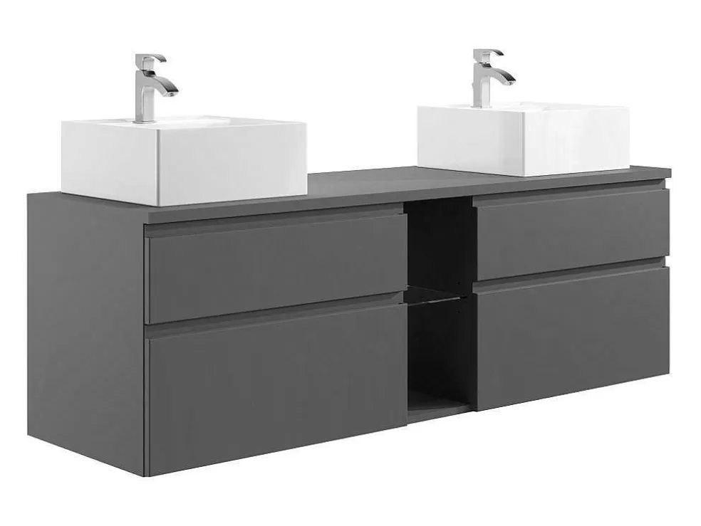Vente-unique Móvel De Casa De Banho Suspenso Com Lavatório Duplo Cinza 150 Cm - Magdalena Ii* Móvel Lavatório Duplo