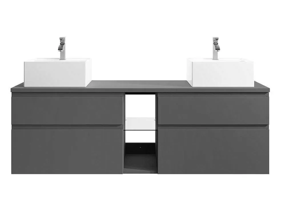Vente-unique Móvel De Casa De Banho Suspenso Com Lavatório Duplo Cinza 150 Cm - Magdalena Ii* Móvel Lavatório Duplo