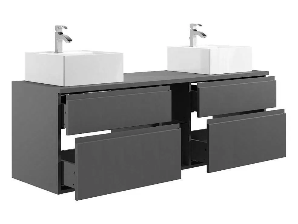 Vente-unique Móvel De Casa De Banho Suspenso Com Lavatório Duplo Cinza 150 Cm - Magdalena Ii* Móvel Lavatório Duplo