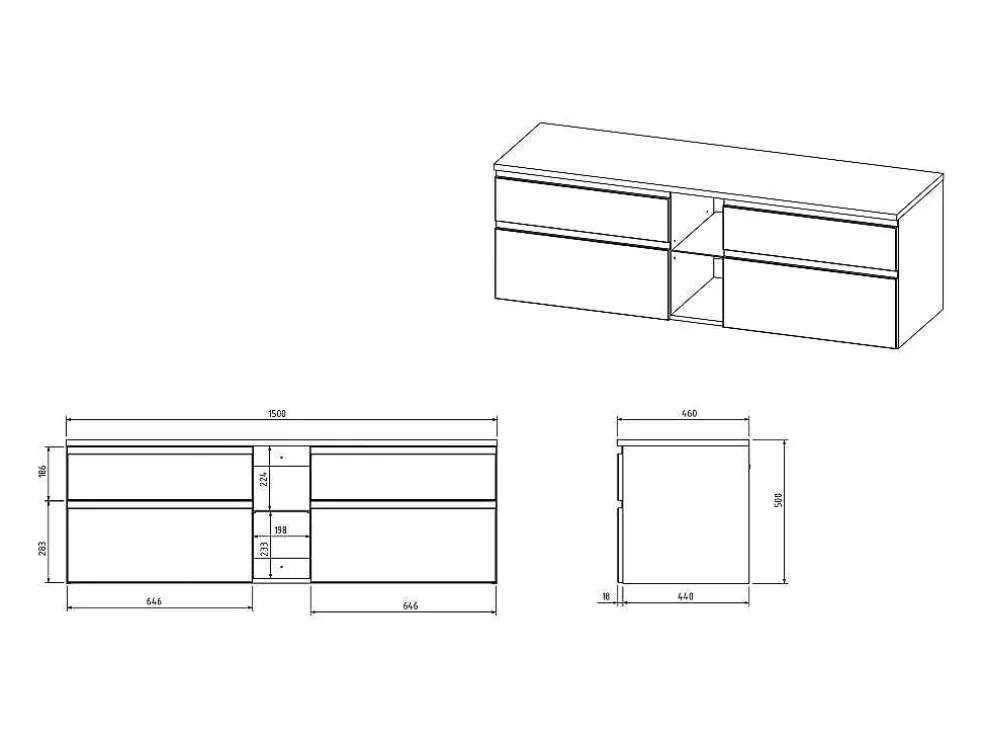 Vente-unique Móvel De Casa De Banho Suspenso Com Lavatório Duplo Cinza 150 Cm - Magdalena Ii* Móvel Lavatório Duplo