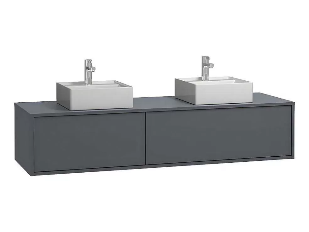 Vente-unique Móvel De Casa De Banho Suspenso Com Lavatório Duplo Cor Cinza Antracite C150 Cm - Isaure Ii* Móvel Lavatório Duplo