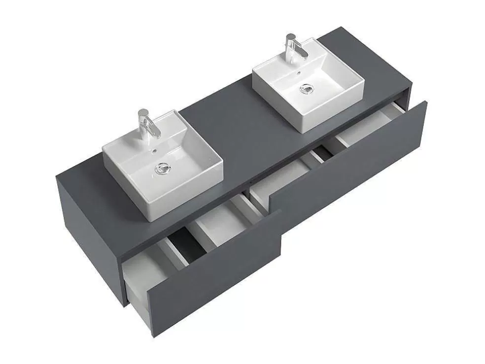 Vente-unique Móvel De Casa De Banho Suspenso Com Lavatório Duplo Cor Cinza Antracite C150 Cm - Isaure Ii* Móvel Lavatório Duplo