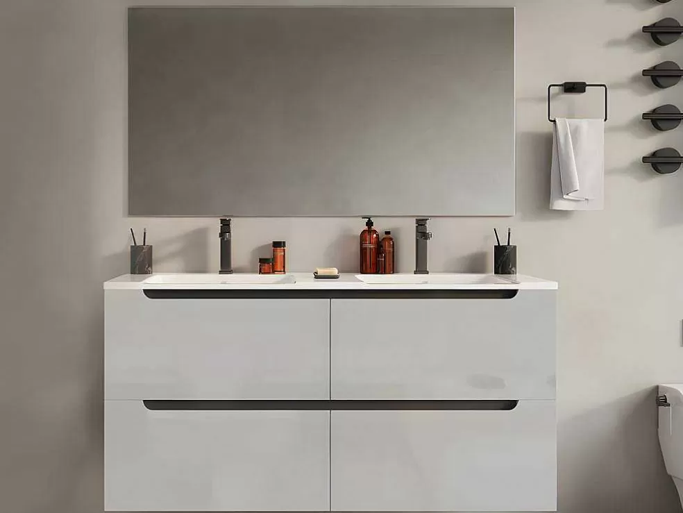 Vente-unique Móvel De Casa De Banho Suspenso Com Lavatório Duplo De Encastrar Branco 120 Cm - Selita* Móvel Lavatório Duplo