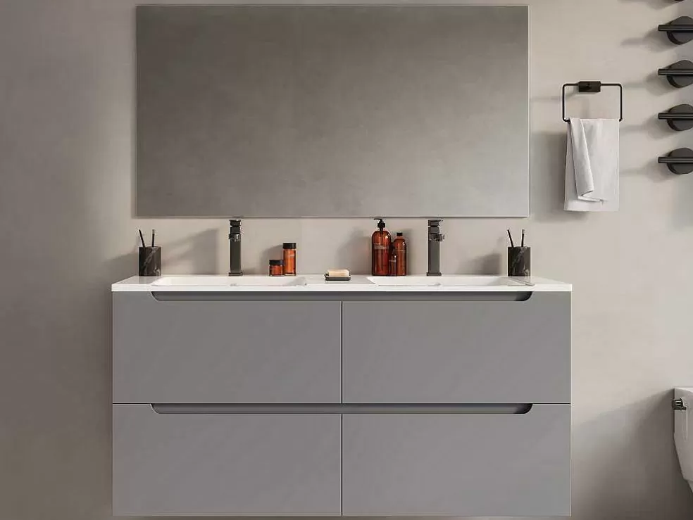 Vente-unique Móvel De Casa De Banho Suspenso Com Lavatório Duplo De Encastrar Cinzento 120 Cm - Selita* Promoções Casa De Banho & Bem-Estar
