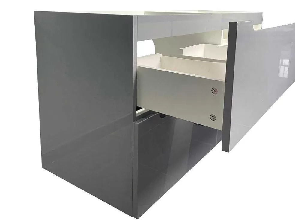 Vente-unique Móvel De Casa De Banho Suspenso Com Lavatório Duplo De Encastrar Cinzento 120 Cm - Selita* Promoções Casa De Banho & Bem-Estar