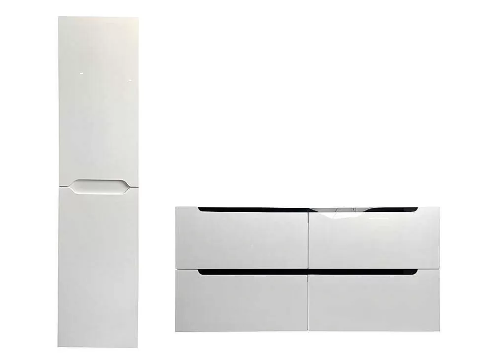 Vente-unique Móvel De Casa De Banho Suspenso Com Lavatório Duplo De Encastrar E Coluna Branco 120 Cm - Selita* Móvel Lavatório Duplo