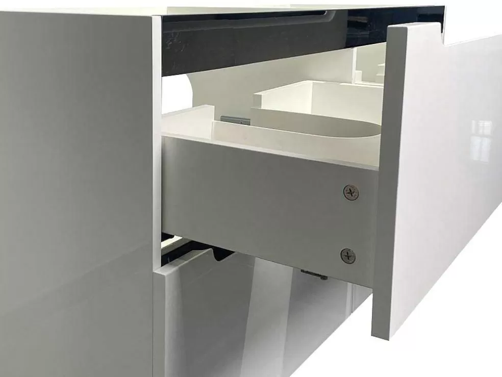 Vente-unique Móvel De Casa De Banho Suspenso Com Lavatório Duplo De Encastrar E Coluna Branco 120 Cm - Selita* Móvel Lavatório Duplo