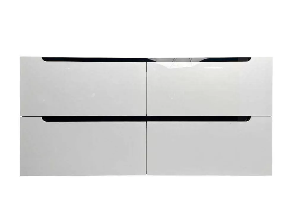 Vente-unique Móvel De Casa De Banho Suspenso Com Lavatório Duplo De Encastrar E Coluna Branco 120 Cm - Selita* Móvel Lavatório Duplo