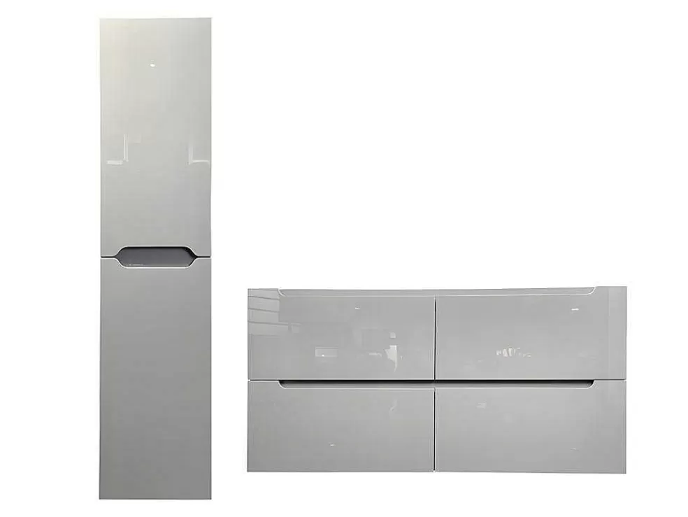Vente-unique Móvel De Casa De Banho Suspenso Com Lavatório Duplo De Encastrar E Coluna Cinzento 120 Cm - Selita* Móvel Lavatório Duplo