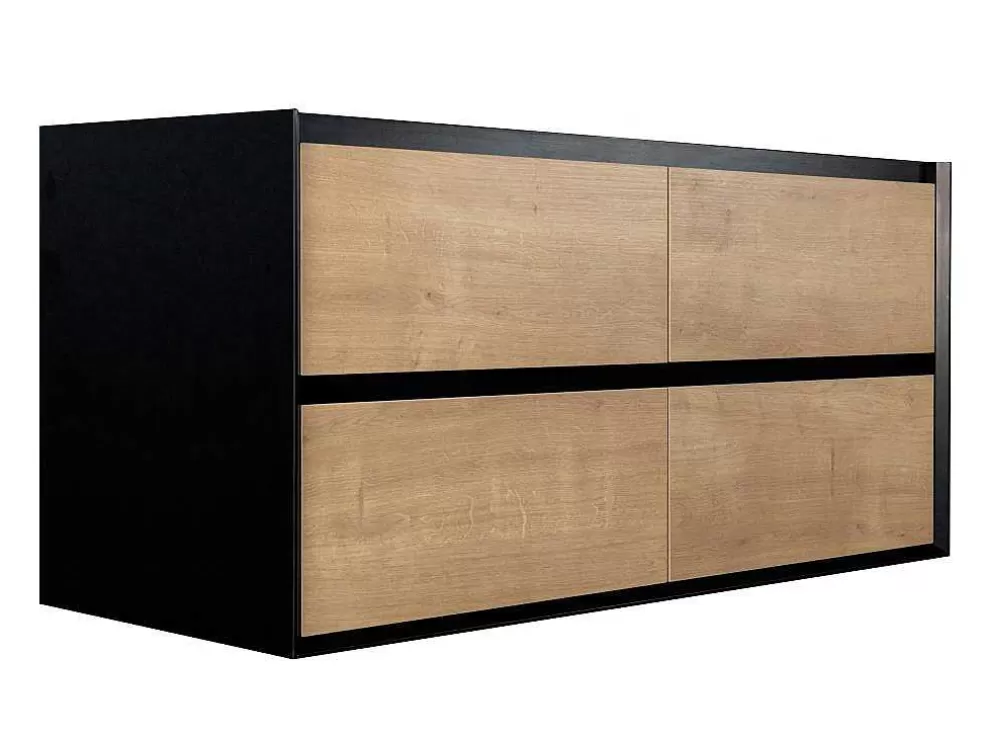 Vente-unique Móvel De Casa De Banho Suspenso Com Lavatório Embutido Cor Natural Clara E Preto 120 Cm - Lannick* Móvel Lavatório Duplo