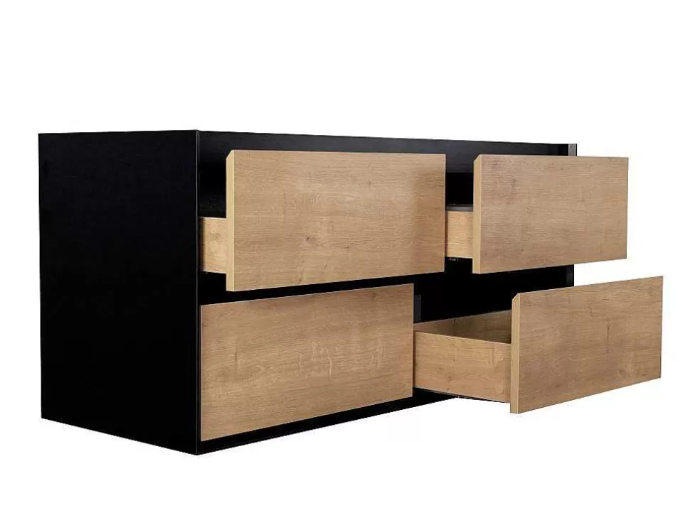 Vente-unique Móvel De Casa De Banho Suspenso Com Lavatório Embutido Cor Natural Clara E Preto 120 Cm - Lannick* Móvel Lavatório Duplo