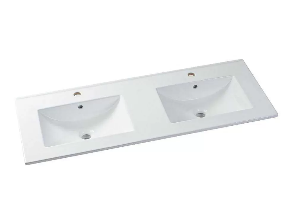 Vente-unique Móvel De Casa De Banho Suspenso Com Lavatório Embutido Cor Natural Clara E Preto 120 Cm - Lannick* Móvel Lavatório Duplo
