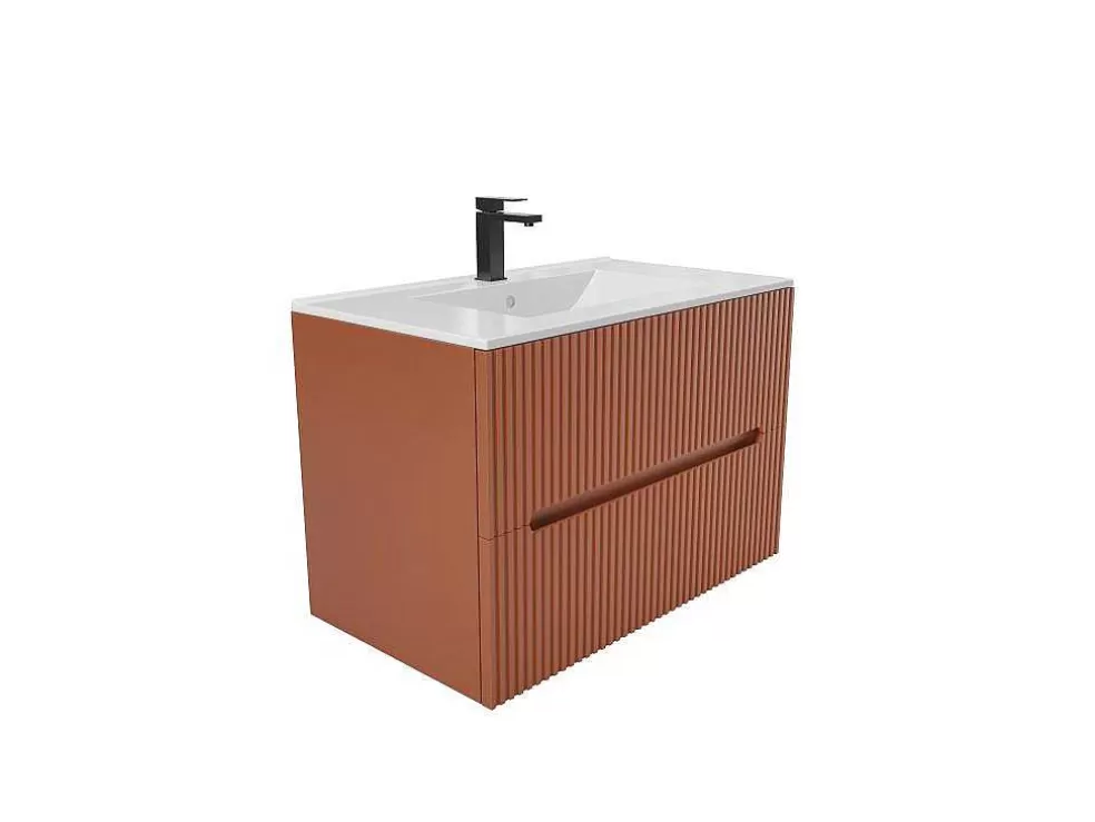 Vente-unique Móvel De Casa De Banho Suspenso Com Lavatório Embutido Terracota Listrada 80 Cm - Pavani* Móvel Lavatório Individual