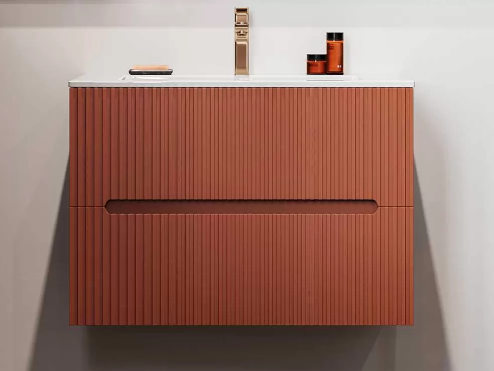 Vente-unique Móvel De Casa De Banho Suspenso Com Lavatório Embutido Terracota Listrada 80 Cm - Pavani* Móvel Lavatório Individual