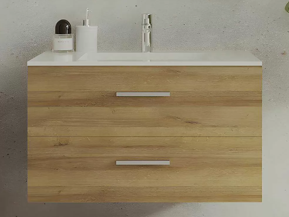Vente-unique Móvel De Casa De Banho Suspenso Com Lavatório Individual, Cor Clara Natural, 80 Cm - Kayla* Móvel Lavatório Individual