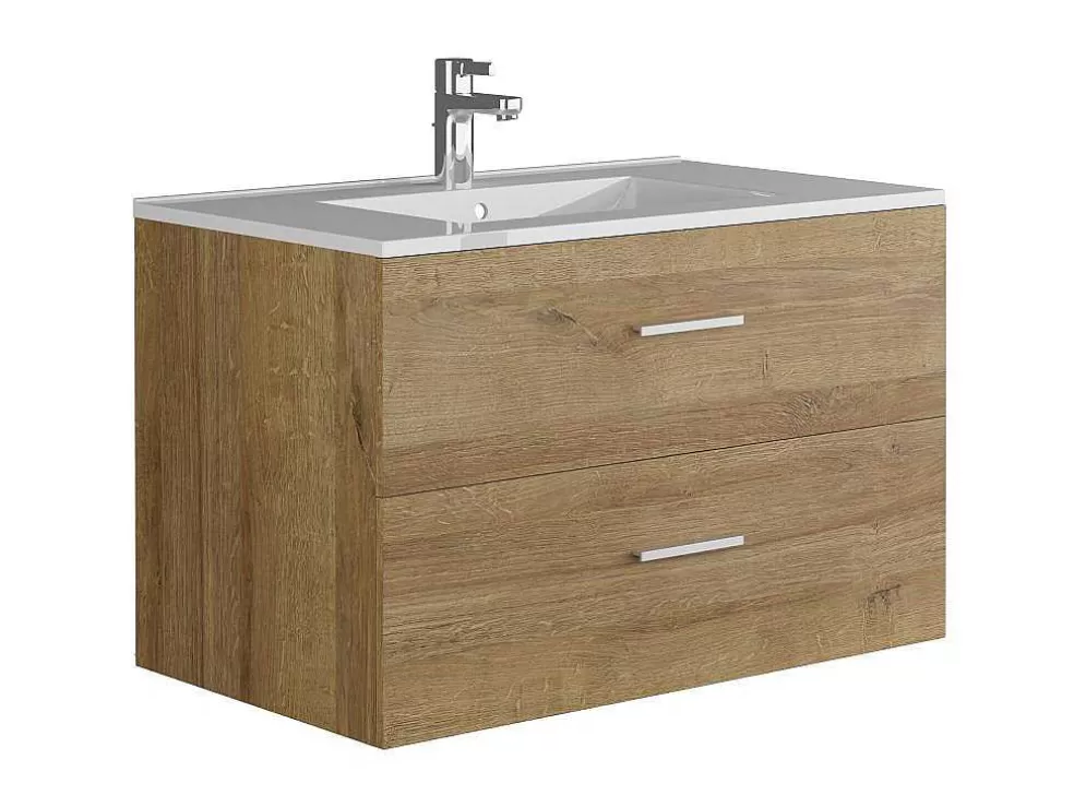 Vente-unique Móvel De Casa De Banho Suspenso Com Lavatório Individual, Cor Clara Natural, 80 Cm - Kayla* Móvel Lavatório Individual
